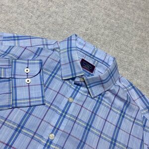 Untuckit Shirt Mens Large Slim Blue Triano WF Plaid Preppy Business Casual Smart